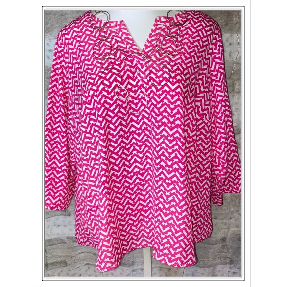 cj banks outlet exclusive blouse pink white 1X - Picture 1 of 9